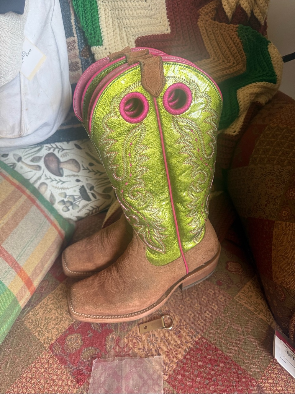 Ariat Women’s Brown rough out & Metallic Green Western boots Futurity Boon 7 - Picture 2 of 8